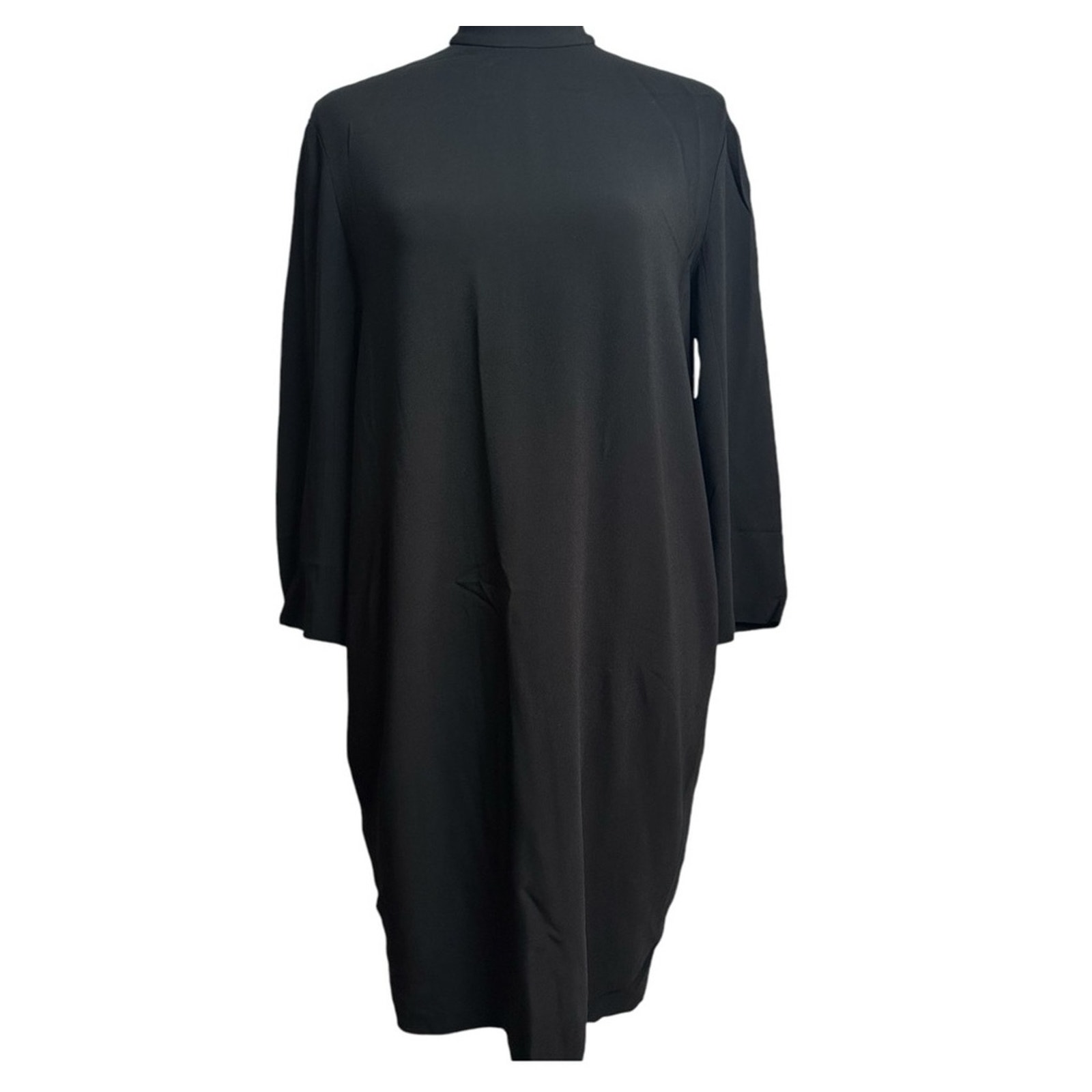 The Row Black Crepe Shift Dress Size Us 0 Mock Neck Pockets Viscose 3/4 Sleeve